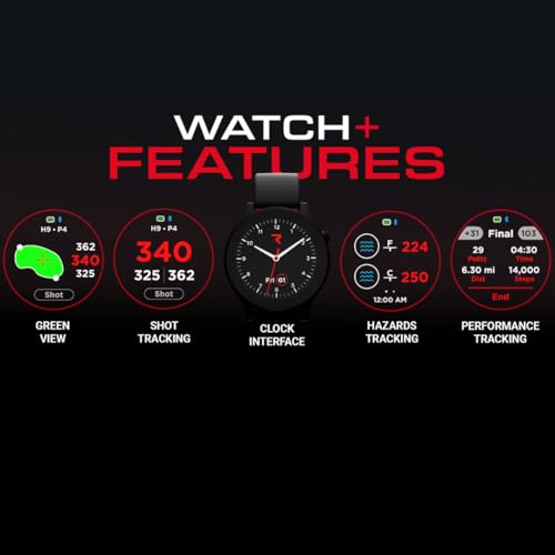 Watch+ Golf GPS Watch LCD Touchscreen, Embedded GPS, 42,000+ Courses, Dynamic Pin Positioning, Performance Tracking Gir Fairways Putts, FCB Hazard Distances, Shot Tracker, Green View, IPX7 Waterproof
