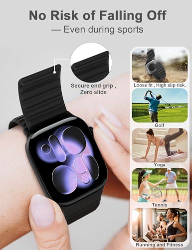 Magnetic Silicone Sport Bands Compatible with Apple Watch Band 40mm 38mm 41mm 42mm 44mm 45mm 46mm 49mm for Women Men, Soft Strap Loop Wristband for iWatch bands Series 11 10 9 8 7 6 5 4 3 2 1 SE Ultra