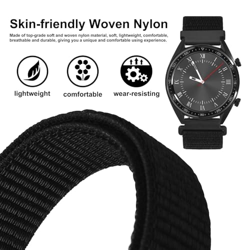 WOCCI 20mm Adjustable Nylon Watch Band, Quick Release Sport Loop Strap (Black)