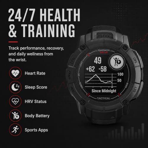 Garmin Instinct 2X Solar Tactical Edition, Solar Charging, Rugged GPS Smartwatch, Built-in Flashlight, Ballistics Calculator, Black 010-02805-13 Bundle with Deco Essentials Charging Dock Kit