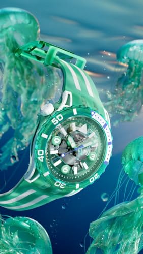 Swatch Scuba Unisex Casual Watch Bio-sourced Green Quartz Water Resistant Medusae