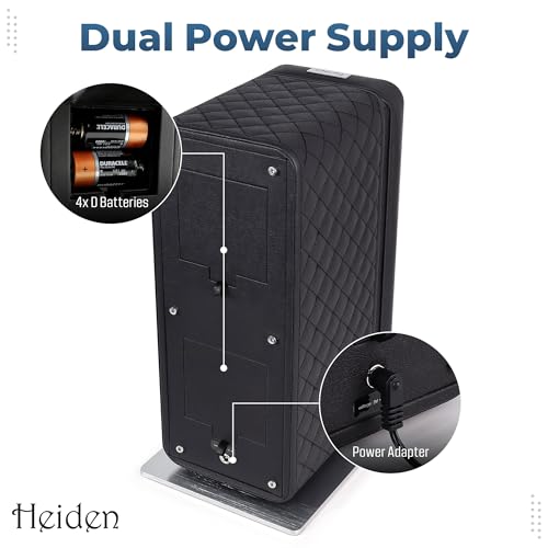 Heiden Monaco Double Watch Winder in Black Leather - Battery Powered or AC Adapter, 12 Program Settings, Diamond Stitched Vegan Leather, Soft Linen Interior, Large Interior Space for Large Watches