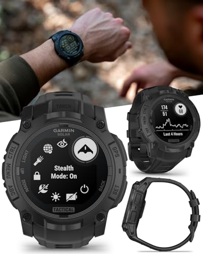 Wearable4U Garmin Instinct 3 Tactical Edition, Solar Charging Display, 50mm, Rugged Outdoor GPS Smartwatch, Applied Ballistics Support, LED Flashlight, Multi-Band GPS White Earbuds Bundle