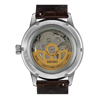 SEIKO SRPK15 Automatic Watch for Men - Presage Collection - Blue Patterned Dial with Stainless Steel Case and Leather Band - Water-Resistant 50M