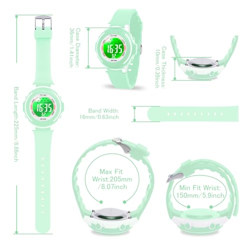TixYolo Digital Kids Watch with 7 Color Lights 50M Waterproof,Alarm,Stopwatch,Soft Strap,Children Gifts Sports Watch for Boys Girls 5-12 Years(Green)