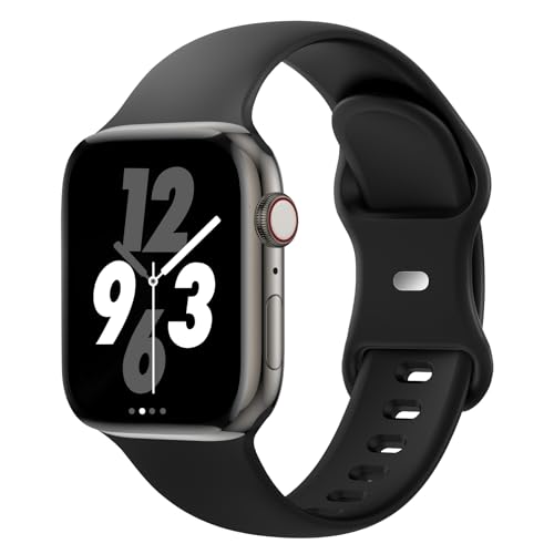 Sport Band Compatible with Apple Watch 38mm 40mm 41mm 42mm 44mm 45mm 46mm 49mm, Replacement Soft Silicone Strap Wristbands for iWatch Series 11/10/9/8/7/6/5/4/3/2/1 Ultra SE Women Men, Black