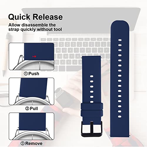 TIESOME Silicone Watch Bands, Quick Release Waterproof Soft Rubber Replacement Straps with Silver Plated Stainless Steel Buckle Compatible with Smart Watch Sport Watch for Men Women (22mm, Blue)