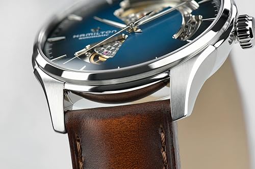Hamilton Jazzmaster Open Heart Automatic Men's Watch, 40mm Stainless Steel Case, Swiss Made, Blue Dial Analog Wrist Watch, 50m Waterproof, Sapphire Crystal, 3-Hand Movement, Cow Leather Strap