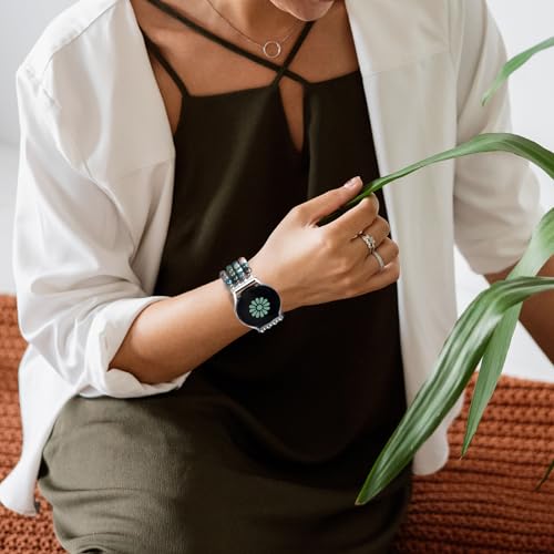 Newlibery Natural Stone Bracelet Beaded Band Women 20mm Compatible with Samsung Galaxy Watch 7/6/5/4/Active 2/4 Classic/6 Classic/5 Pro/FE 40mm 42mm 43mm 44mm 45mm 46mm 47mm