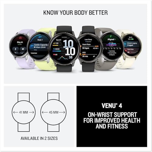 Garmin Venu® 4, 41mm, Advanced Health and Fitness GPS Smartwatch, Bright and Colorful Display, Built-in Flashlight, 10 Days of Battery Life, Lunar Gold with Bone Silicone Band