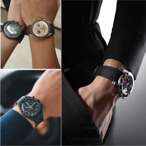Niziruoup Bands for Blancpain X Swatch Scuba Fifty Fathoms/Rolex Watch/SEIKO Watch 22mm, Curved No Gap Silicone Rubber Watch Strap Replacement Band 20mm 22mm Men Women, Silicone, Black Buckle