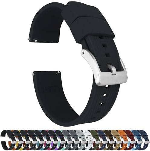 Barton Elite Silicone Watch Band (20mm) | Quick Release Premium Silicone Strap with Stainless Steel Buckle | Compatible with Classic & Smart Watches | Comfortable, Durable, Stylish, Waterproof - Black