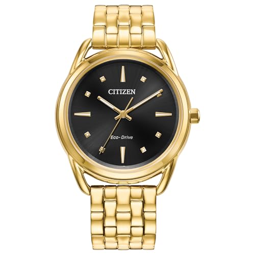 Citizen Women's Eco-Drive Dress Classic Watch in Gold-Tone Stainless Steel, Black Dial, 36mm (Model: FE7092-50E)