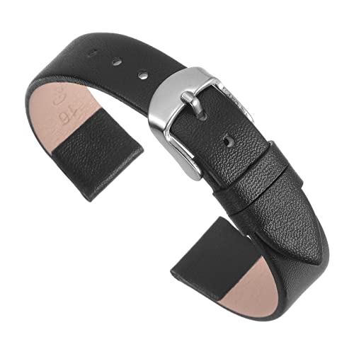 uxcell Black Genuine Leather Band 12mm Width, Flat Thin Elegant Leather Watch Strap for Women