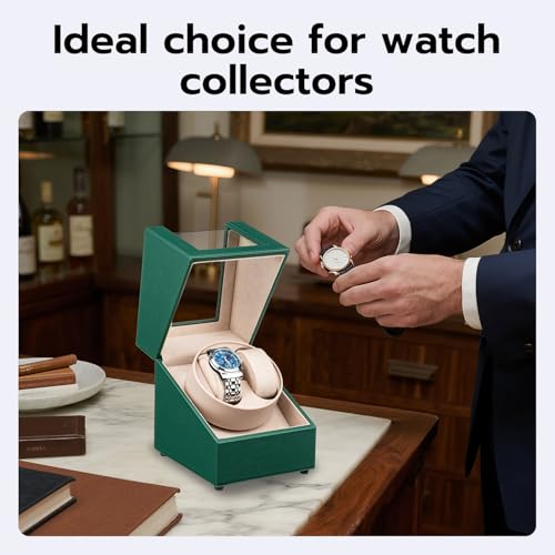 Mcbazel Watch Winder for Automatic Watches, Double Automatic Watch Winder Box, Automatic Watch Display Storage Rotation Wristwatch Box with 2 Slots (Green PU Leather)