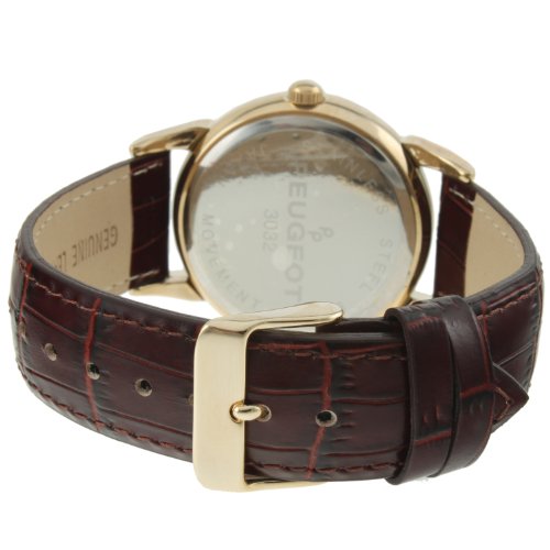 Peugeot Men's 14K Gold Plated Vintage Moon Phase Leather Dress Watch