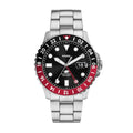 Fossil Men's 46mm Silver/Black/Red GMT Quartz Stainless Steel Watch