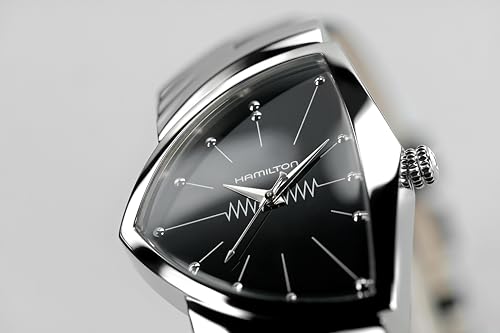 Hamilton Ventura Swiss Quartz Men's Watch, 32mm x 50mm Stainless Steel Case, Swiss Made, Black Dial Analog Wrist Watch for Men, 50m Waterproof, Mineral Crystal