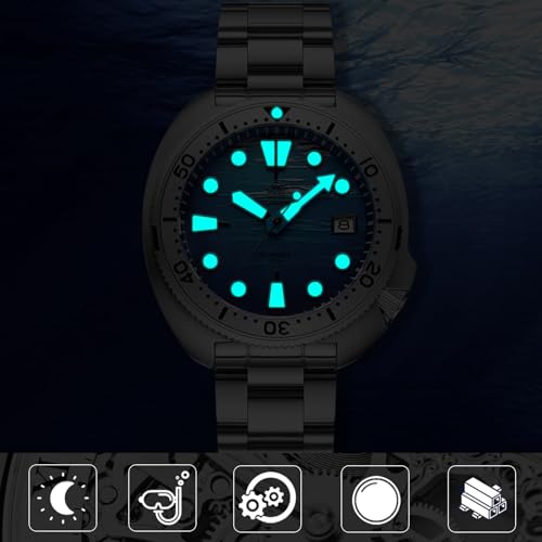 ADDIESDIVE Mens Automatic Dive Watch Stainless Steel NH35A Mechanical Movement 200M Waterproof Blue Deep Sea Dial