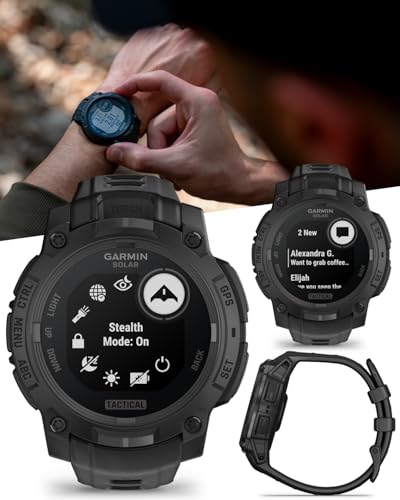 Wearable4U Garmin Instinct 3 Tactical Edition, Solar Charging Display, 45mm, Rugged Outdoor GPS Smartwatch, Applied Ballistics Support, LED Flashlight, Multi-Band GPS Black Earbuds Bundle