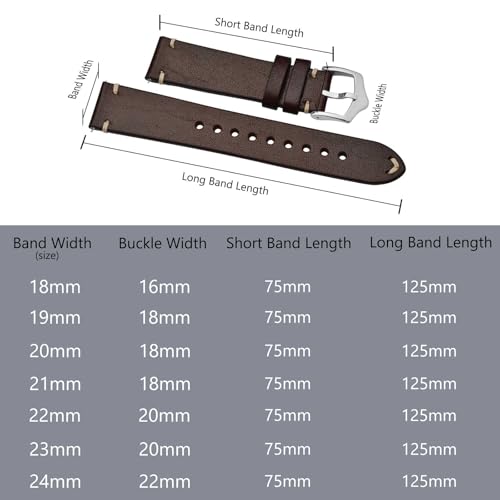 BISONSTRAP Men's Watch Bands, Hand-Stitched Leather Watch Straps, Quick Release, 22mm, Coffee Brown with Silver Buckle