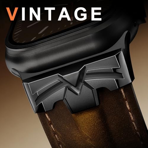 DABAOZA Leather Band Men Compatible for Apple Watch Ultra 3/2 Bands 49mm 46mm 45mm 44mm,Genuine Leather Metal Replacement Strap for iWatch Ultra 3 2 1 Series 11 10 9 8 7 6 5 4 SE 3 (Black/Walnut)