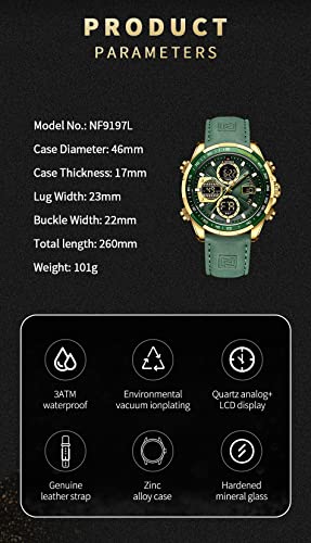 NAVIFORCE Men's Military Digital Watches Analog Quartz Waterproof Watch Sport Multifunctional Leather Wristwatch