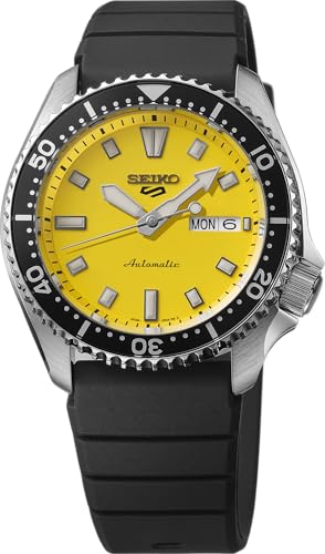 SEIKO 5 Sports Men's Automatic Watch with Stainless Steel Case and Luminous Hands - Stylish Wrist Watches, Black Yellow