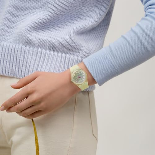 Swatch Gent Unisex Casual Watch Bio-sourced Yellow Quartz Water Resistant WAVELENGTHS of Sand