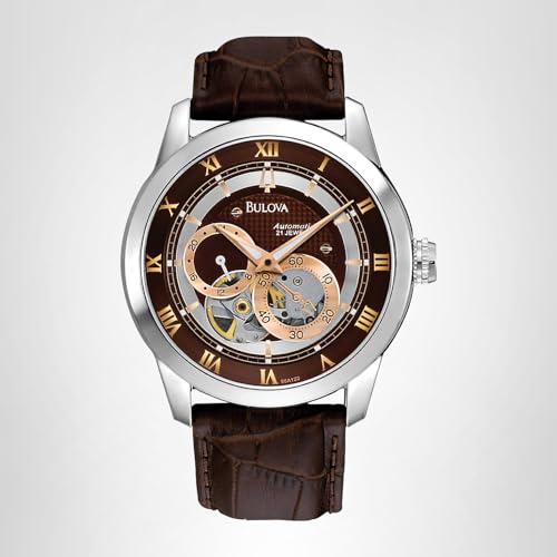 Bulova Men's Stainless Steel Automatic Rose Two Tone Brown Skeleton Dial