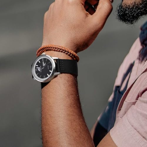 BISONSTRAP Men’s Nylon Watch Bands, Two-Piece Military Watch Straps, Quick Release, Brushed Buckle, 20mm, Black (Black Buckle)