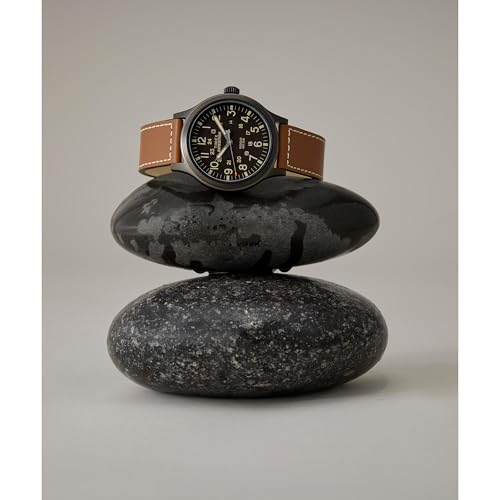 Timex Men's Expedition Scout 43mm Watch – Black Dial & Case with Brown Leather Strap