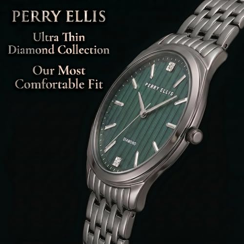 Perry Ellis Solar Men’s Watch – Round Gunmetal Dial and Alloy Band, Water-Resistant Analog