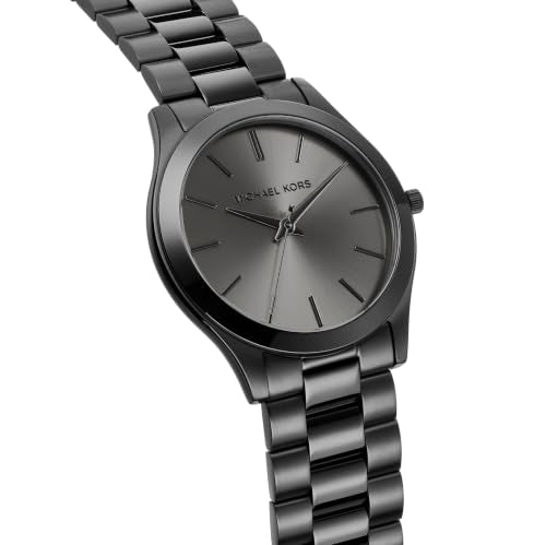 Michael Kors Men's Watch, Slim Runway Three-Hand Black Stainless Steel Men's Watch