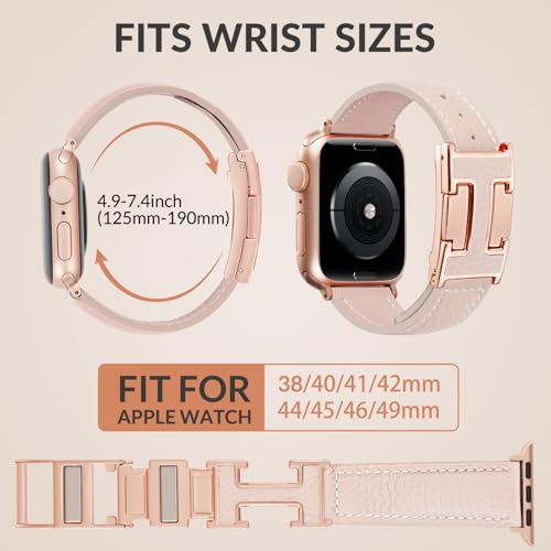 JSGJMY Leather Magnetic Band Compatible with Apple Watch Bands 38mm 40mm 41mm 42mm 44mm 45mm 46mm 49mm for Women Men，Top Grain Leather Designer Replacement Strap for iWatch Ultra SE Series11/10/9/8/7/6/5/4/3/2/1