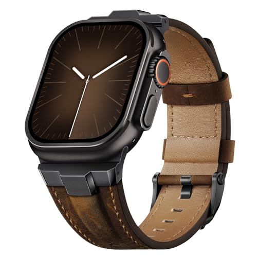 Suitisbest Leather Bands Compatible for Apple Watch Ultra Band 49mm 46mm 45mm 44mm 42mm, Genuine Leather Replacement Strap for iWatch Series 11 10 9 8 7 6 5 4 3 2 1, SE 3 2 1, Ultra 3 2 1