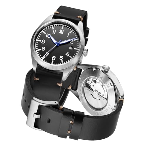 Boyarca Pilot Watch Men's Aviator Wrist Watch Japan Automatic Movement Retro Mechanical Watches Stainless Steel Case with Luminous Waterproof (Gray)