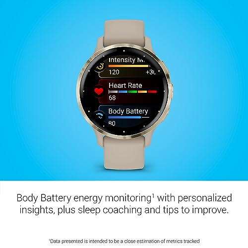 Garmin Venu 3S Soft Gold Stainless Steel Bezel 1.2-Inch AMOLED Touchscreen Display Smart Watch, Garmin Connect, Phone Supported with 41mm French Gray Case and Silicone Band
