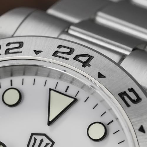 watchdives GMT Automatic Watch WD1993 Dual Time Zone Dive Wristwatch 40mm Sapphire Crystal 100M Waterproof Watches for Men (White)