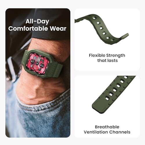 amBand Compatible for Apple Watch Band 41mm 40mm 38mm with Bumper Case, Rugged Men Women Bands for iWatch SE 3 SE2nd SE Series 9 8 7 6 5 4 3 2 1, Sport Military Protective Cases Drop-Proof, Green