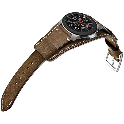 Hepsun Compatible with Samsung Galaxy Watch 42mm/Active 40mm/Active 2 40mm 44mm/Gear S2 Classic/Gear Sport /Fossil Q Gazer/Ticwatch 2/Garmin Vivoactive 3 20mm Genuine Leather Cuff Bands/Strap (coffee)