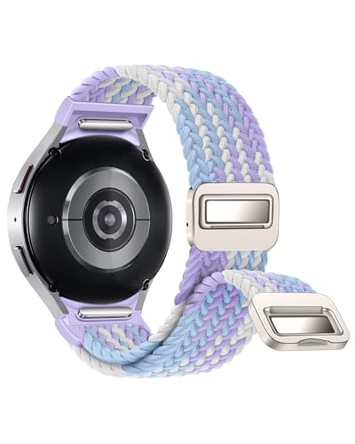 One Click No Gap Braided Bands Compatible with Samsung Galaxy Watch 7 6 4 5 FE Band 40mm 44mm/Galaxy Watch 6 4 Classic 47mm 43mm 42mm 46mm/Watch 5 Pro 45mm, 20mm Elastic Nylon Sport Strap Men Women