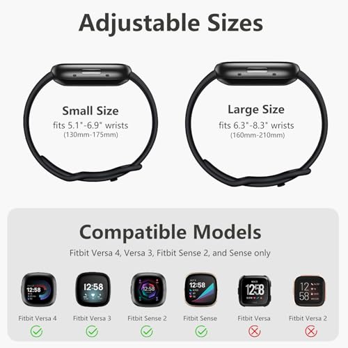 Getino Compatible Fitbit Bands - Soft Sport Strap Accessories for Fitbit Sense/Sense 2/Versa 4/Versa 3 SmartWatch, Large Black