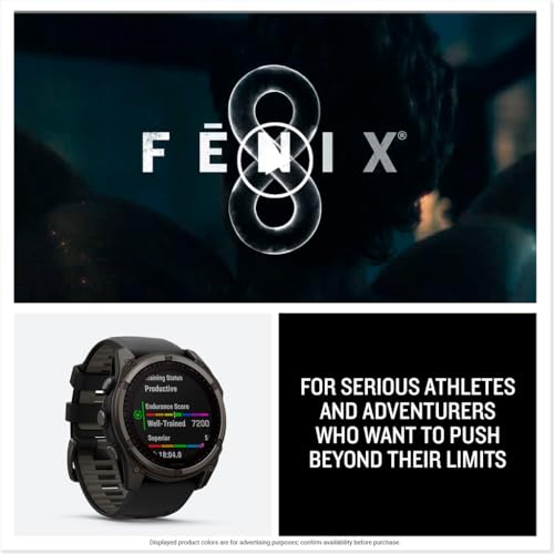 Garmin fēnix® 8 – 51 mm, Solar, Sapphire, Premium Multisport GPS Smartwatch, Long-Lasting Battery Life, Dive-Rated, Built-in LED Flashlight, Carbon Gray DLC Titanium with Pebble Gray Band (Renewed)
