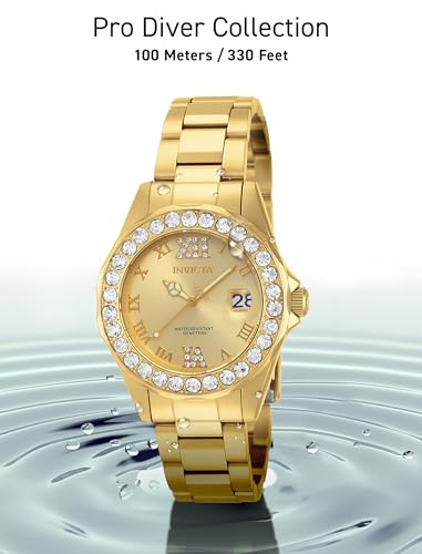 Invicta Women's 15252 Pro Diver Gold Dial Crystal Accented 18k Ion-Plated Stainless Steel Watch