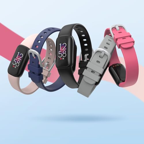 2 Pack Waterproof Bands Compatible with Fitbit Luxe Bands for Women Men, Classic Soft Sports Replacement Wristbands (Large 6.7" -8.3", black/black)