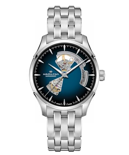 Hamilton Jazzmaster Open Heart Automatic Men's Watch, 40mm Stainless Steel Case, Swiss Made, Blue Dial Analog Wrist Watch, 50m Waterproof, Sapphire Crystal, 3-Hand Movement, Stainless Steel Strap