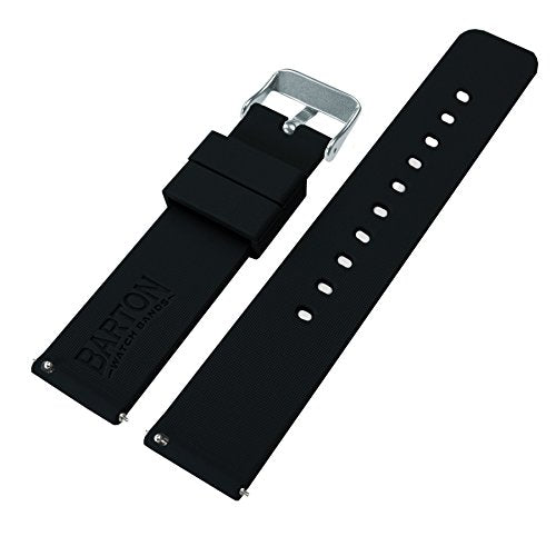 BARTON WATCH BANDS Soft Silicone Quick Release Watch Band Straps, Black, 20mm