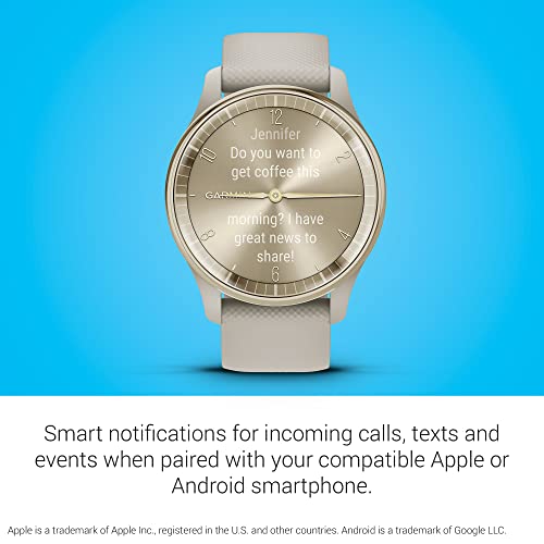 Garmin Vivomove Trend - Cream Gold Stainless Steel Bezel with French Gray Case & Silicone Band (Renewed), Adjustable