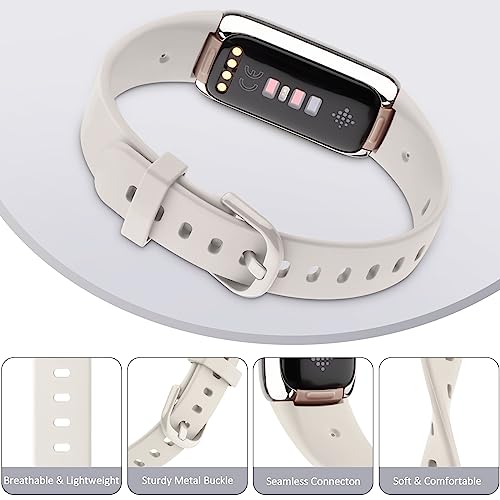 AK Sport Band Compatible with Fitbit Luxe Bands for Women Men, Soft Silicone Replacement Sport Straps Wristbands for Fitbit Luxe Fitness and Wellness Tracker (Small,Starlight)
